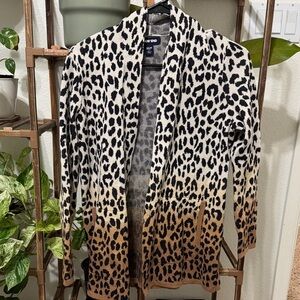 Lands' End Leopard Print Open-Front Cardigan in Black, Cream and Brown